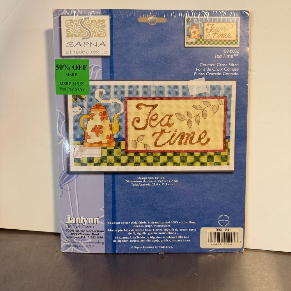 Janlynn Sapna Tea Time Counted Cross Stitch Kit Teapot‎ Kitchen Decor New